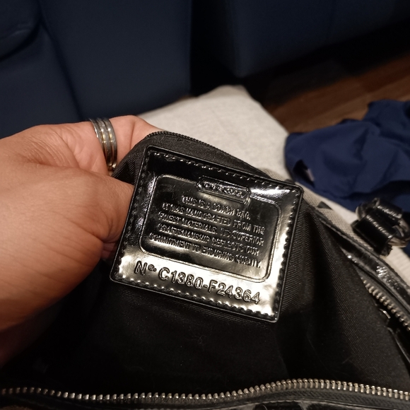 COACH Signature Stripe Black & Gray Handbag Satchel Purse - Picture 5 of 6